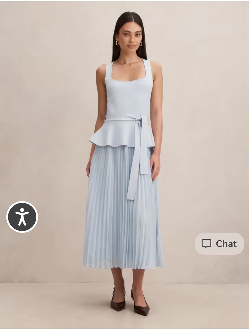 Ever New Pale Blue Pleated Midi Dress with Waist Tie